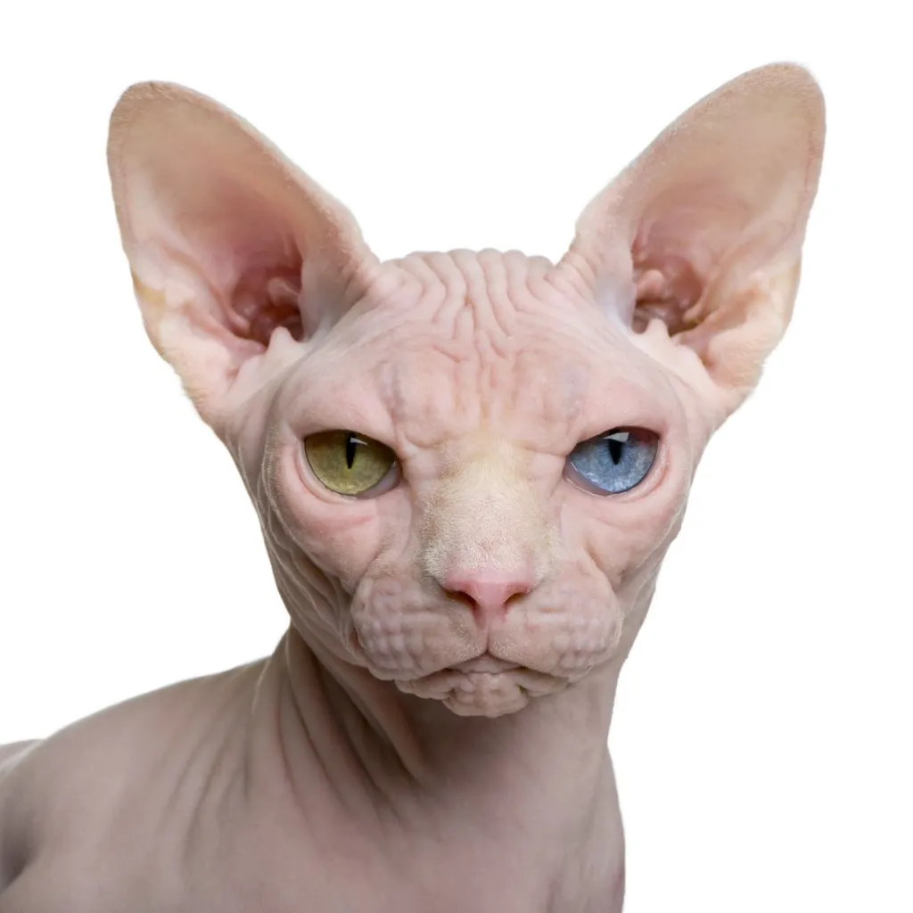 이상한 눈의 스핑크스 고양이' title=