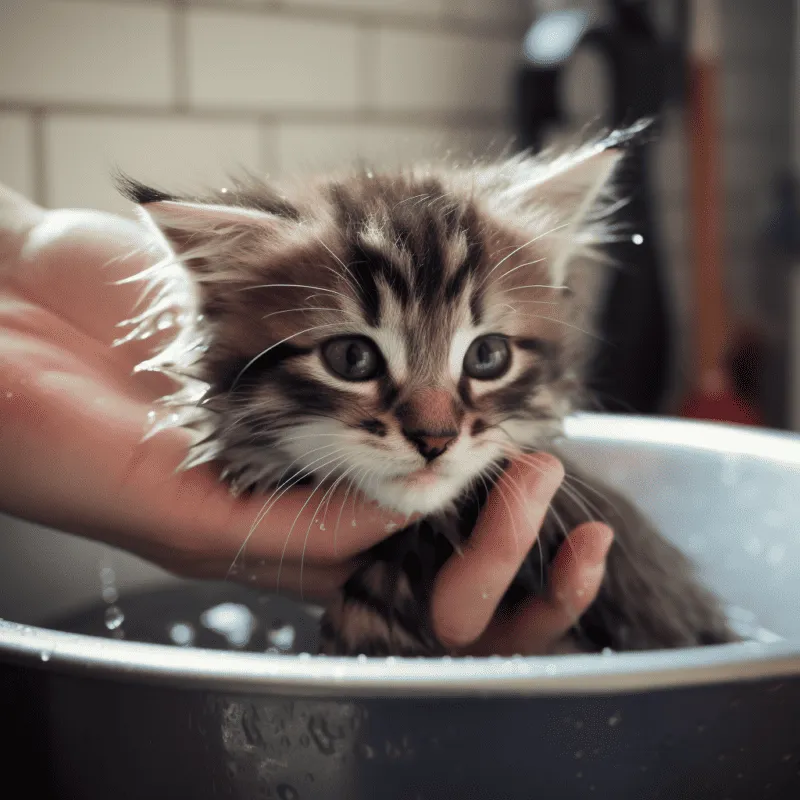 bañando a un gatito' title=