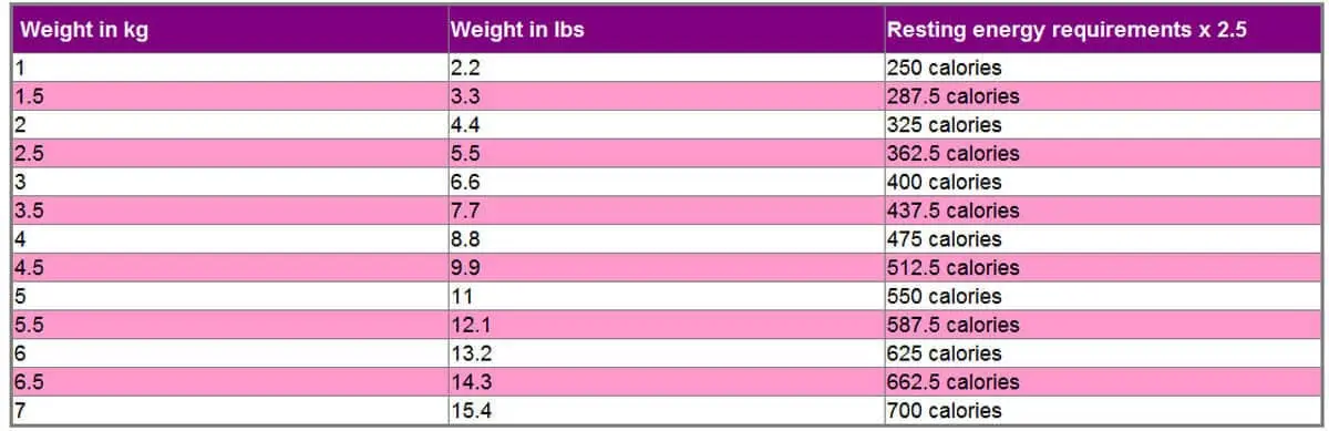 Calorie requirements for growing kittens