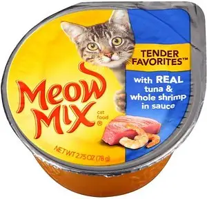 Meow Mix tendres preferits amb tonyina real i gambes senceres en safates de menjar per a gats amb salsa