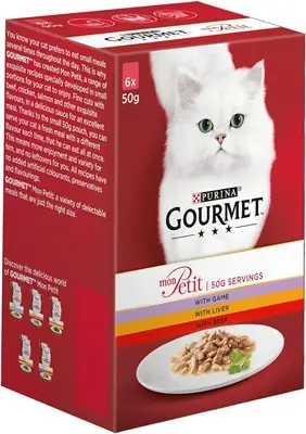 Gourmet Mon Petit Meaty Varieteit (wild, lever en rundvlees) Natvoer voor katten