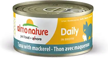 Almo Nature HQS Daily Thon avec Maquereau en Bouillon Nourriture en Conserve pour Chats sans Céréales