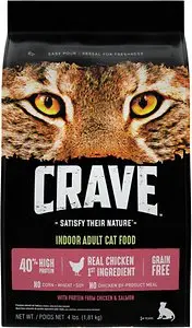 Crave con proteína de pollo y salmón, alimento seco para gatos adultos sin cereales para interiores