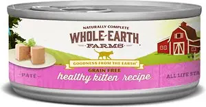 Whole Earth Farms Receita de gatinho realmente saudável e sem grãos Comida enlatada para gatos