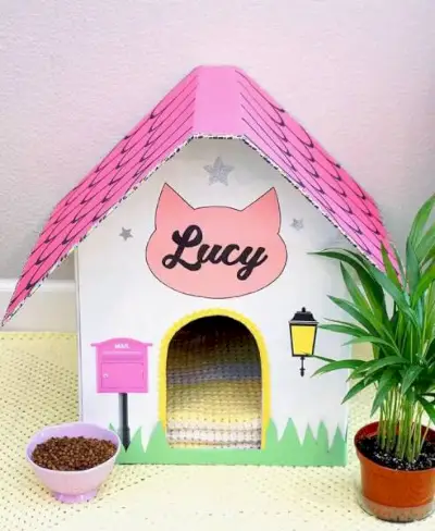 Casa para gatos de cartón DIY