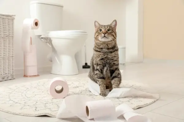 トイレの前にある猫