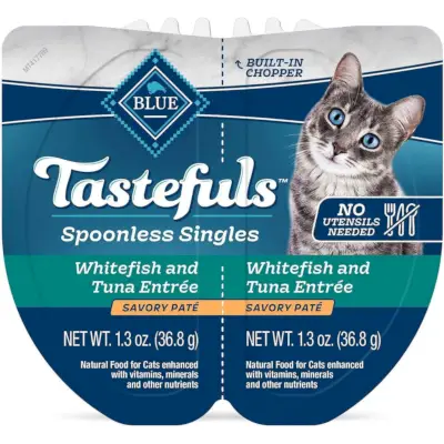 Blue Buffalo Tastefuls Spoonless Singles Weißfisch- und Thunfisch-Entrée-Pastetenfutter für ausgewachsene Katzen