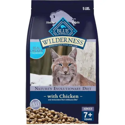 Blue Buffalo Wilderness Alimento secco per gatti maturo con pollo naturale senza cereali ad alto contenuto proteico