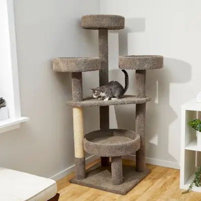 Frisco Real Carpet Wooden Cat Tree & Condo