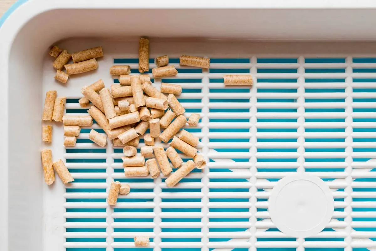 Sieve litter tray for wood pellets