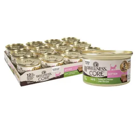 Wellness CORE Paté de hígado de pollo y pavo natural sin cereales, alimento enlatado para gatitos