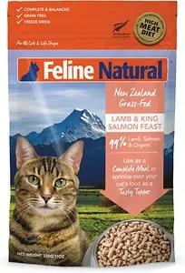 Nourriture lyophilisée naturelle pour chats Feline Natural Agneau et Saumon King