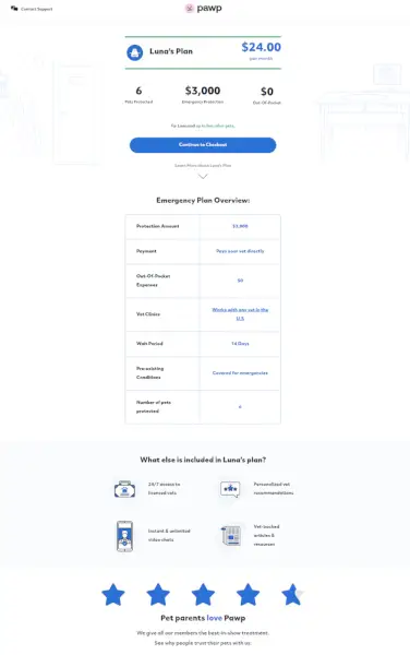 Eksempel på Pawp Pet Insurance Plan