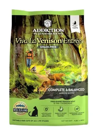 Addiction Viva La Venison Entree Menjar sec per a gats sense cereals, complet i equilibrat.